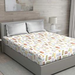GM 'Regal' Grey & White Cotton 144 TC Double Bedsheet with 2 Pillow Covers-image-88