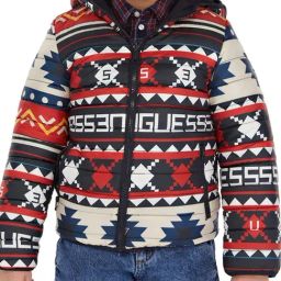 Guess Kids Multi All Over Logo Regular Fit Reversible Puffer Jacket-image-40