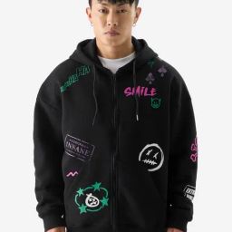 The Souled Store Official Joker: Wanted! Black Graphic Print Oversized Hooded Sweatshirt-29