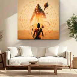 999Store Brown Canvas Lord Ram And Hanuman With Glowing Divine Presence Painting-image-17