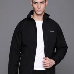 Columbia Men Black Solid Windcheater Ascender Softshell Sporty Jacket-21