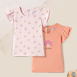 Nauti Nati Girls 2 Printed V-Neck Bio Finish Applique Slim Fit T-shirt-image-38