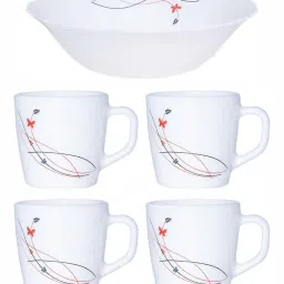 Cello White Opalware 4 Ricca Mug & 1 Bowl  (0.18 L) image 2