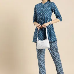 Anouk Women Blue Printed Pure Cotton Kurta with Trousers-32