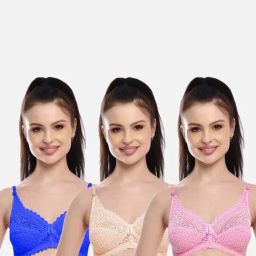 FIMS: Fashion is my Style Beige & Pink Lace Work Bralette Bras - Pack Of 3-picture-16