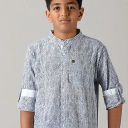 Kiddopanti Kids White & Blue Striped Full Sleeves Shirt-image-26