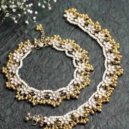 Karatcart Gold-Plated Floral Kundan Anklet for Women-image-96