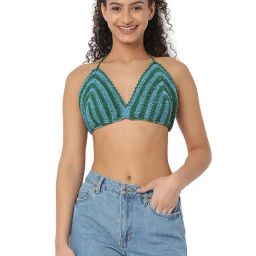 Smarty Pants Green & Blue Self Design Crochet Bikini Top-image-17