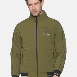 SHOWOFF Olive Cotton Slim Fit Solid Jacket-picture-40