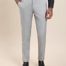 Turtle Grey Melange Terry Rayon Slim Fit Self Design Formal Trousers-picture-13