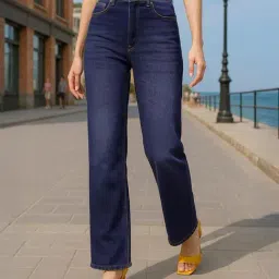 Bewakoof Women's Blue Baggy Straight Fit Washed Jeans-picture-21