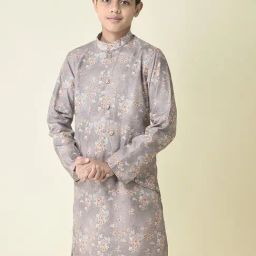TABARD Kids Grey Floral Print Full Sleeves Kurta-picture-37