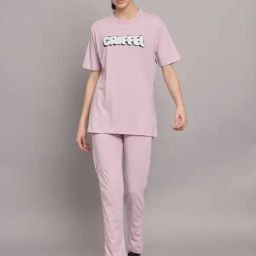 GRIFFEL Light Purple Printed T-Shirt With Track Pants-picture-28