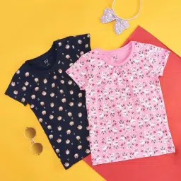 YU by Pantaloons Kids Pink & Black Cotton Printed T-Shirt (Pack of 2)-image-80