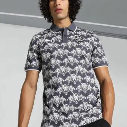 Puma x DC Grey Slim Fit Graphic Print Cricket Polo T-Shirt-image-42
