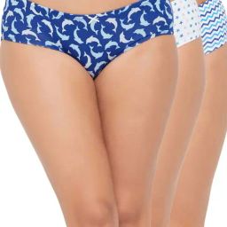 Clovia Blue & White Cotton Printed Hipster Panties - Pack Of 3-15