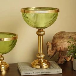 Pure Home and Living Green & Gold Glass Decorative Bowl With Stand-image-57