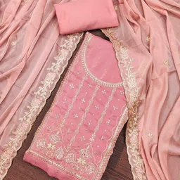 KIMISHA Ethnic Motifs Embroidered Sequinned Satin Unstitched Dress Material-picture-14