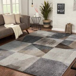 OBSESSIONS Light Brown & Cream Geometric Machine Made Carpet - Medium (170 cm x 120 cm)-39