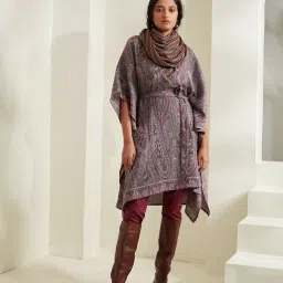 ANCESTRY Grey Printed A Line Kaftan Kurta image 4