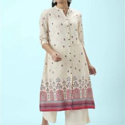 Rangmanch by Pantaloons Off-White Cotton Printed Straight Kurta-picture-5