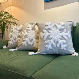 LUSHLYF Grey & White Set of 3 Floral Square Cushion Covers-14
