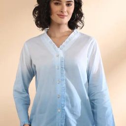 Maaesa Blue Cotton Ombre Shirt-image-66