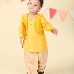 Fabindia Boys Yellow Printed Full Sleeves Dhoti Set-image-86