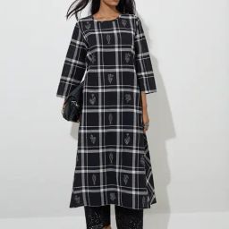 Utsa by Westside Black Checks Design Cotton A-Line Kurta-picture-32