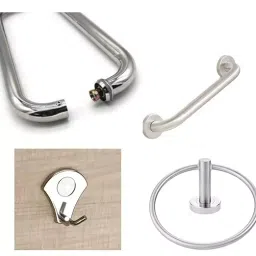Implemental Door D Handle, Towel Ring, Rob Hook & Grip Bar Combo ‎Stainless Steel Chrome for Multi Purpose Use (Pack of 4) image 3