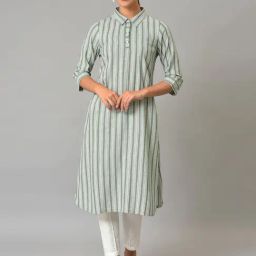 Aurelia Green Regular Fit Stripes Kurta-picture-33
