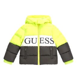 Guess Kids Grey & Yellow Comb Logo Regular Fit Puffer Jacket-image-93