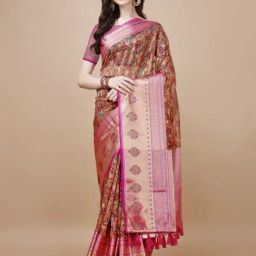 JUST FASHION Rust & Pink Silk Printed Saree With Unstitched Blouse-picture-18