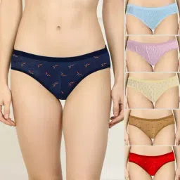 AROUSY Red & Blue Printed Bikini Panties - Pack Of 6-image-64