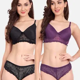 FIMS: Fashion is my Style Black & Purple Lace Work Lingerie Set - Pack Of 2-image-66
