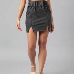 Anai Black Cotton Regular Fit Skirt-image-75