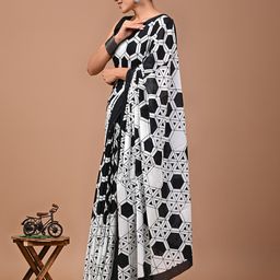 Crafts Moda Geometric Pure Cotton Block Print Saree image 4