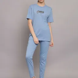 GRIFFEL Blue Printed T-Shirt With Track Pants-image-36