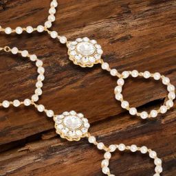 Oomph Jewellery Kundan & Pearls Gold Hand Harness Bracelet - Set of 2-43