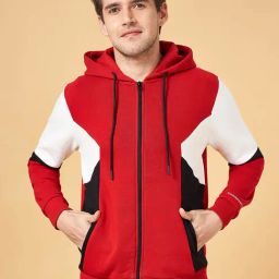 People by Pantaloons Red Regular Fit Colour Block Hooded Sweatshirt-7