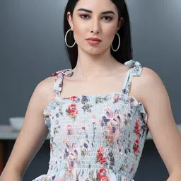 OOMPH! FACTOR Floral Print Off-Shoulder Smocked Crepe Tube Crop Top-image-46