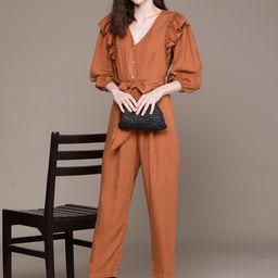 Label Ritu Kumar Tencel Basic Ruffled Jumpsuit with Belt image 2