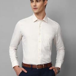 Louis Philippe Cream Cotton Slim Fit Printed Shirt-image-9