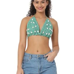 Smarty Pants Green Self Design Crochet Bikini Top-image-30