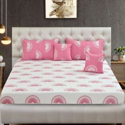 BLUEDOT White & Pink 5 Pieces Floral Printed Double Queen Bedding Set-37