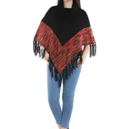 Mustard Black & Orange Textured Poncho-picture-4