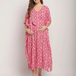 Secret Wish Pink Printed Kaftan Maternity Nighty-image-21