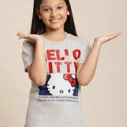 Kidsville Hello Kitty Printed Grey Tshirt For Girls-picture-12