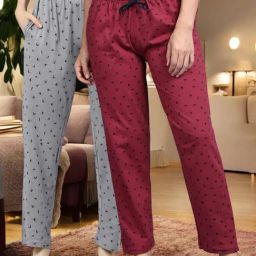 Kryptic Maroon & Dark Grey Cotton Relaxed Fit Printed Lounge Pants - Pack of 2-image-61