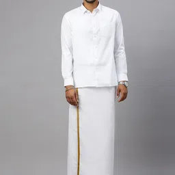 Ramraj Men Solid Adjustable Dhoti with Border image 2